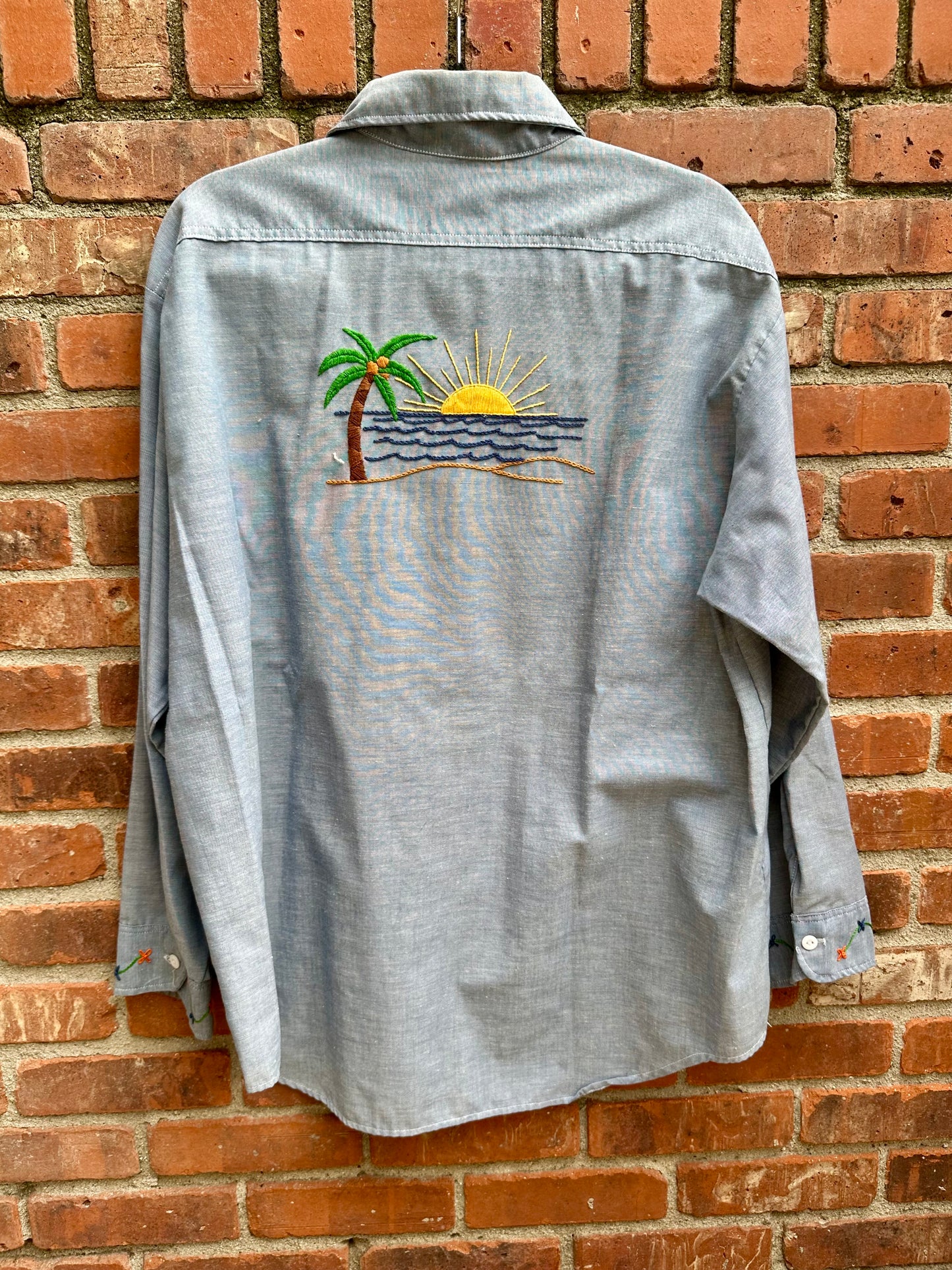 70’s Big Mac Selvedge Chambray Western Shirt w/ Hand Embroidery (Unisex XL)