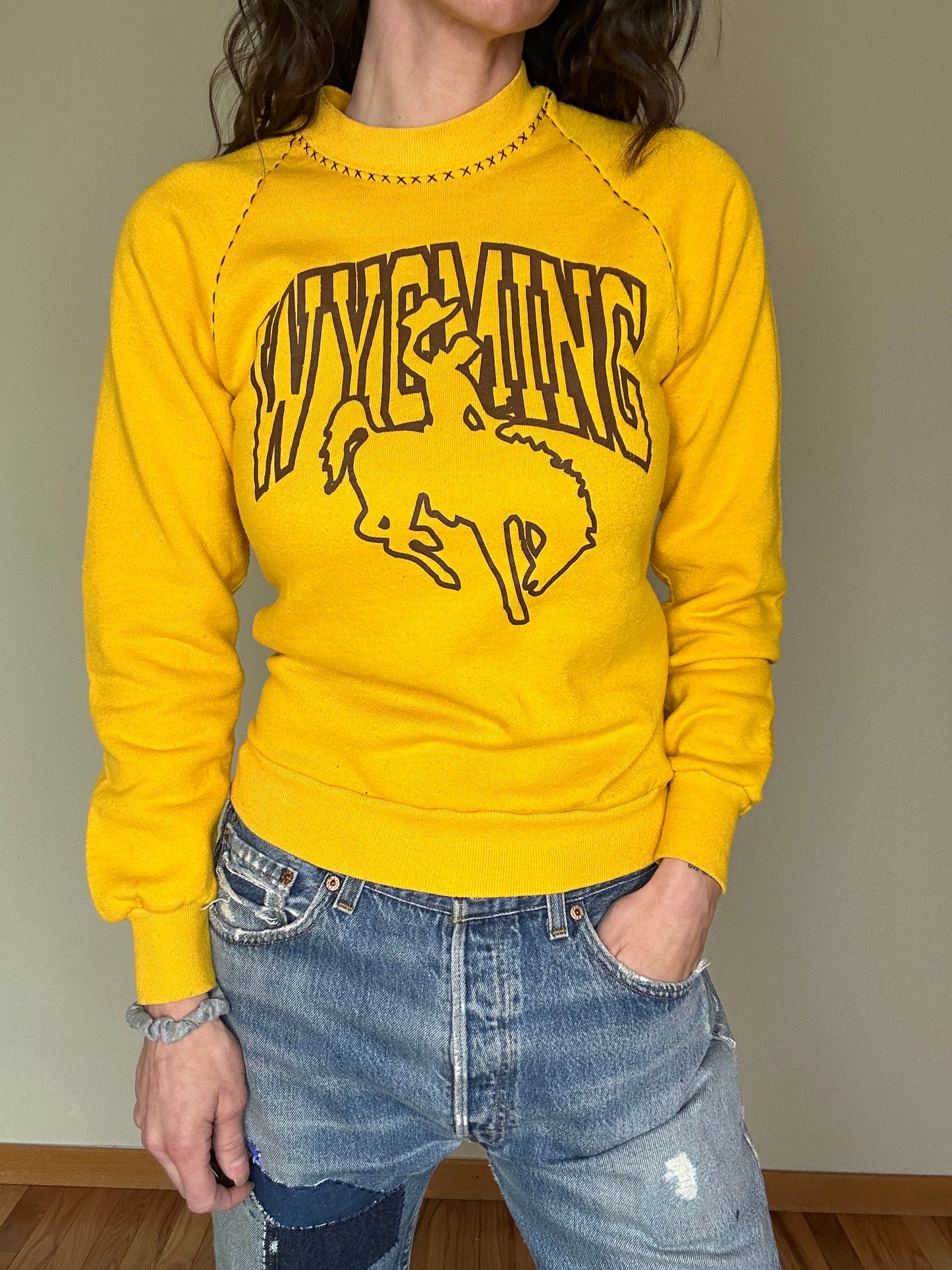 80’s Wyoming Raglan Sweatshirt w/ Hand Embroidered & Flocked Letters (Women’s XS)