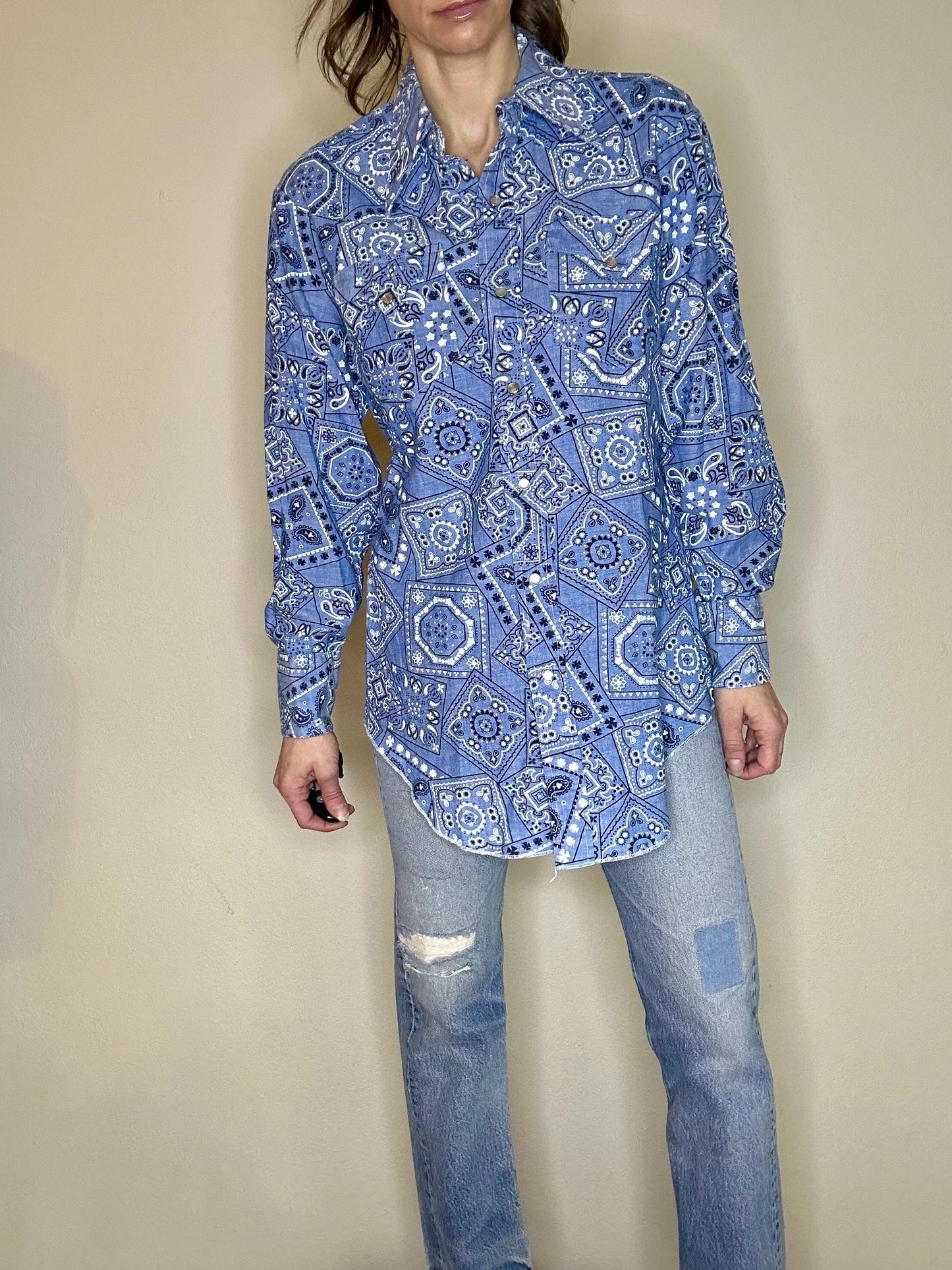 Rare 60’s/70’s H Bar C Ranchwear Bandana Pearl Snap Shirt (Unisex S/M)