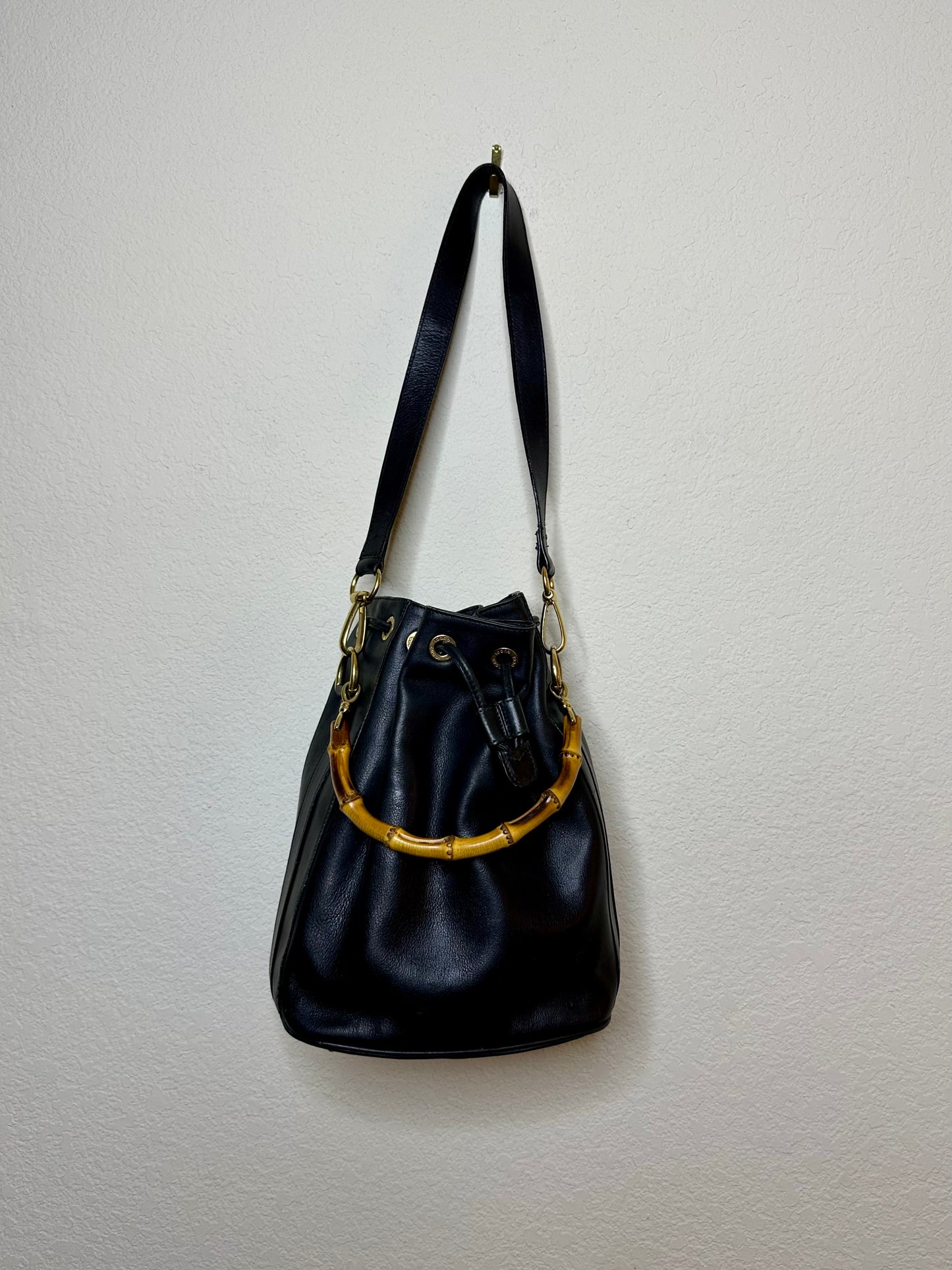 90’s Gucci Bamboo Leather Bucket Bag