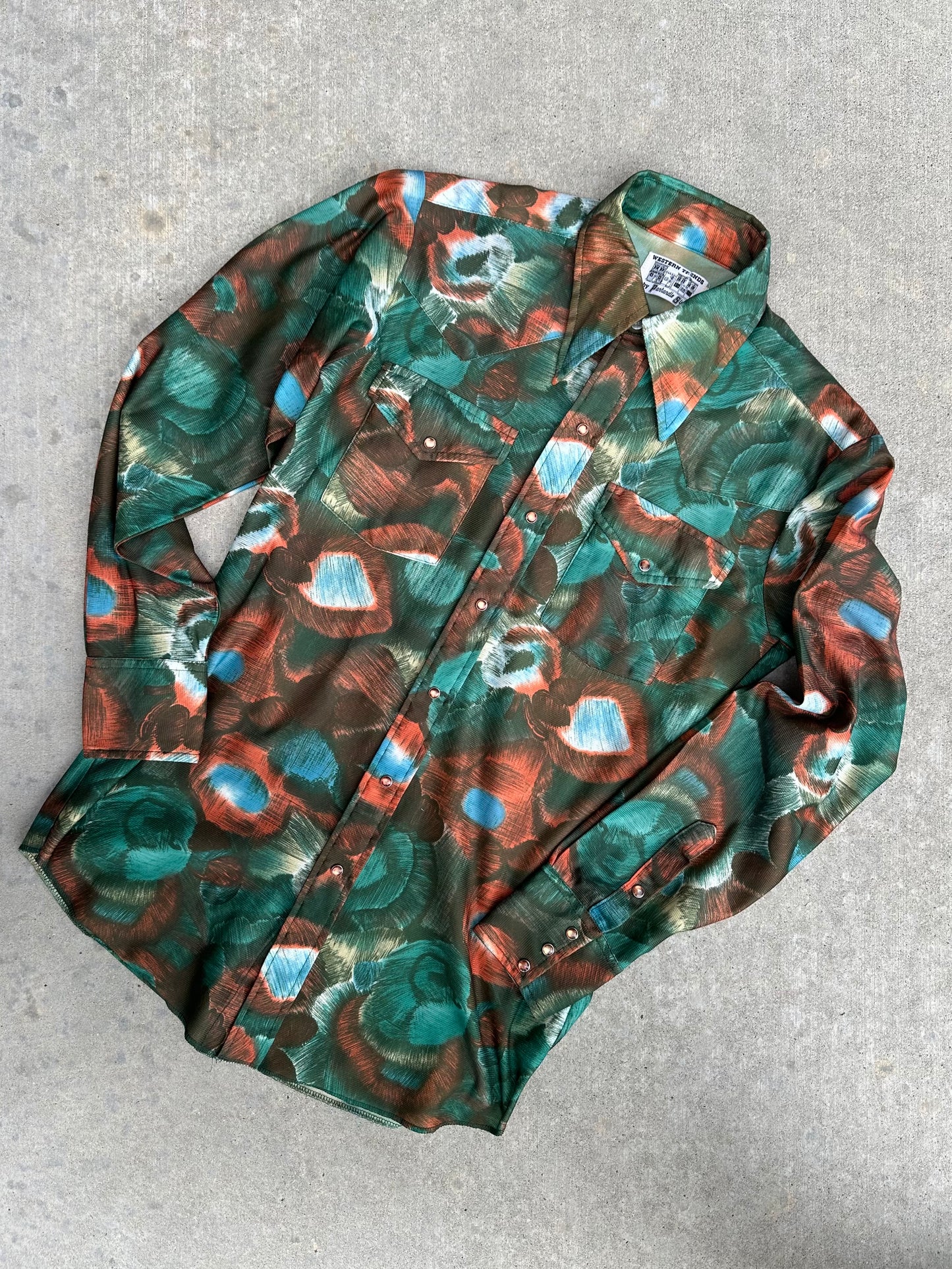 70’s Panhandle Slim Abstract Print Western Disco Pearl Snap Shirt (M)