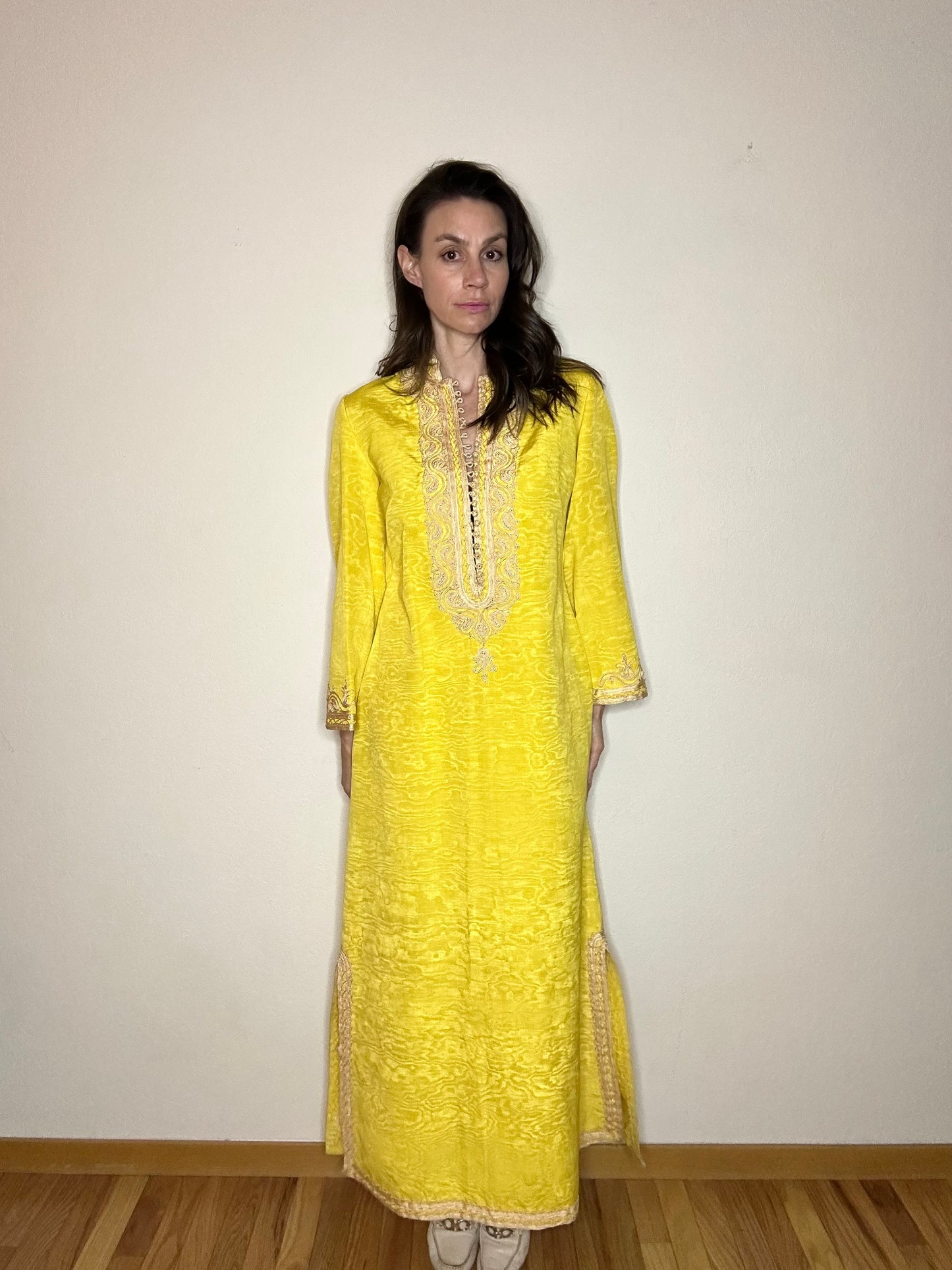 60’s Atlas Moirè Silk Moroccan Kaftan w/ Passementerie (cord work) Trim (O/S)