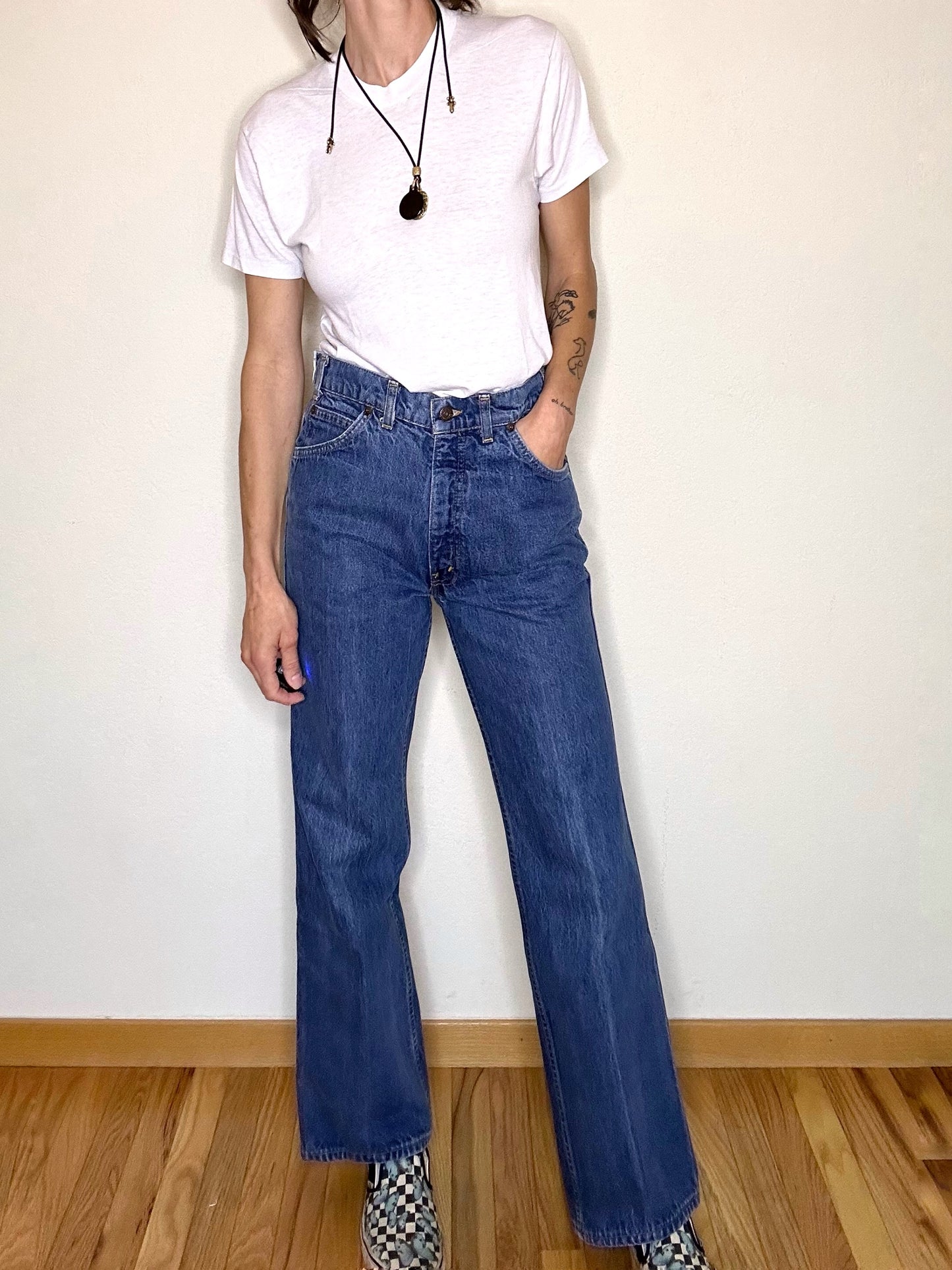 70’s Levi’s Movin’ On Exposed Rivets Orange Tab Jeans (Men’s 32x31/Women’s 30)