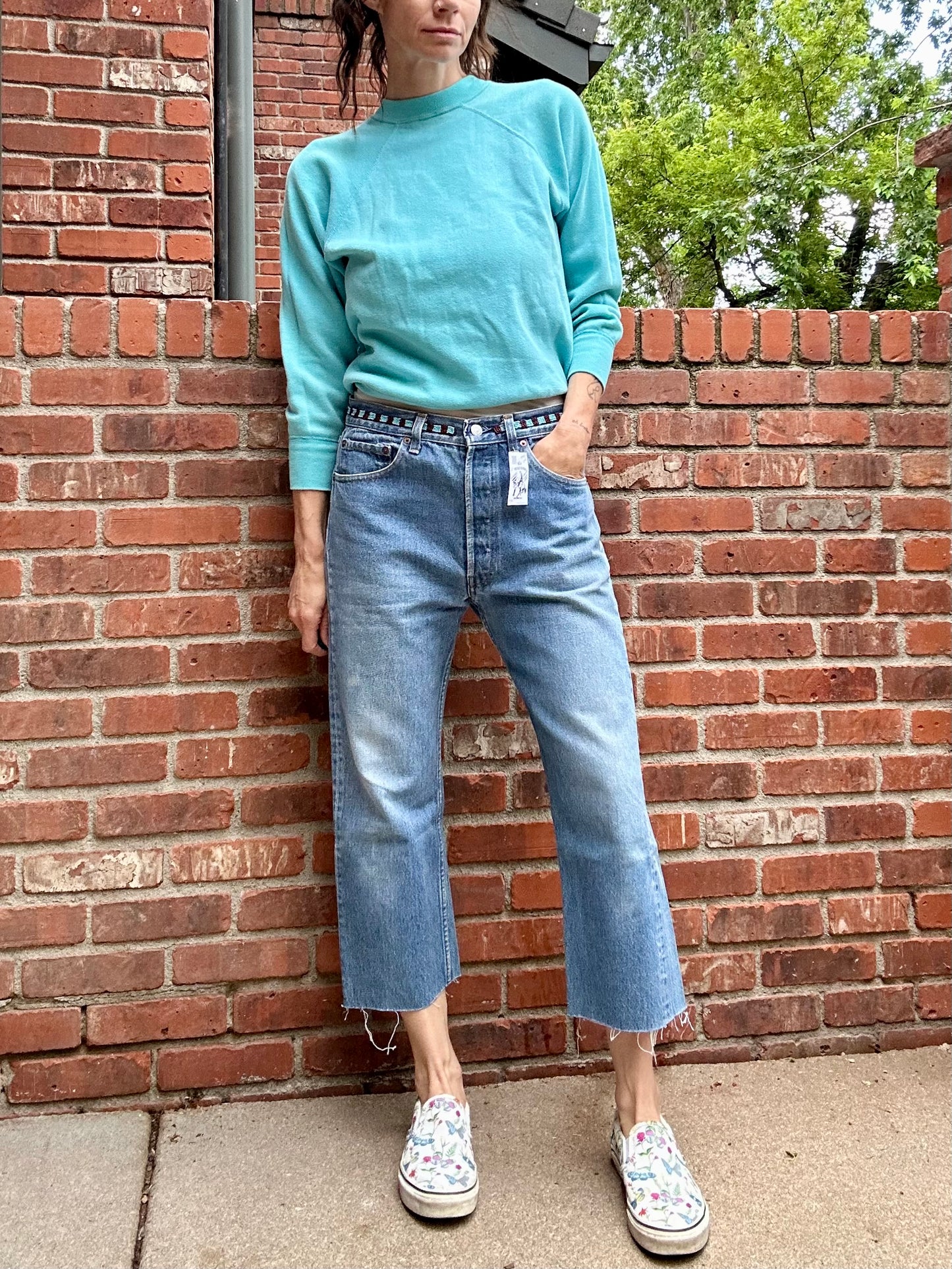 90’s Custom Beaded Waist Levi’s 501 Raw Crop / Capri Jeans (Modern 29/30)