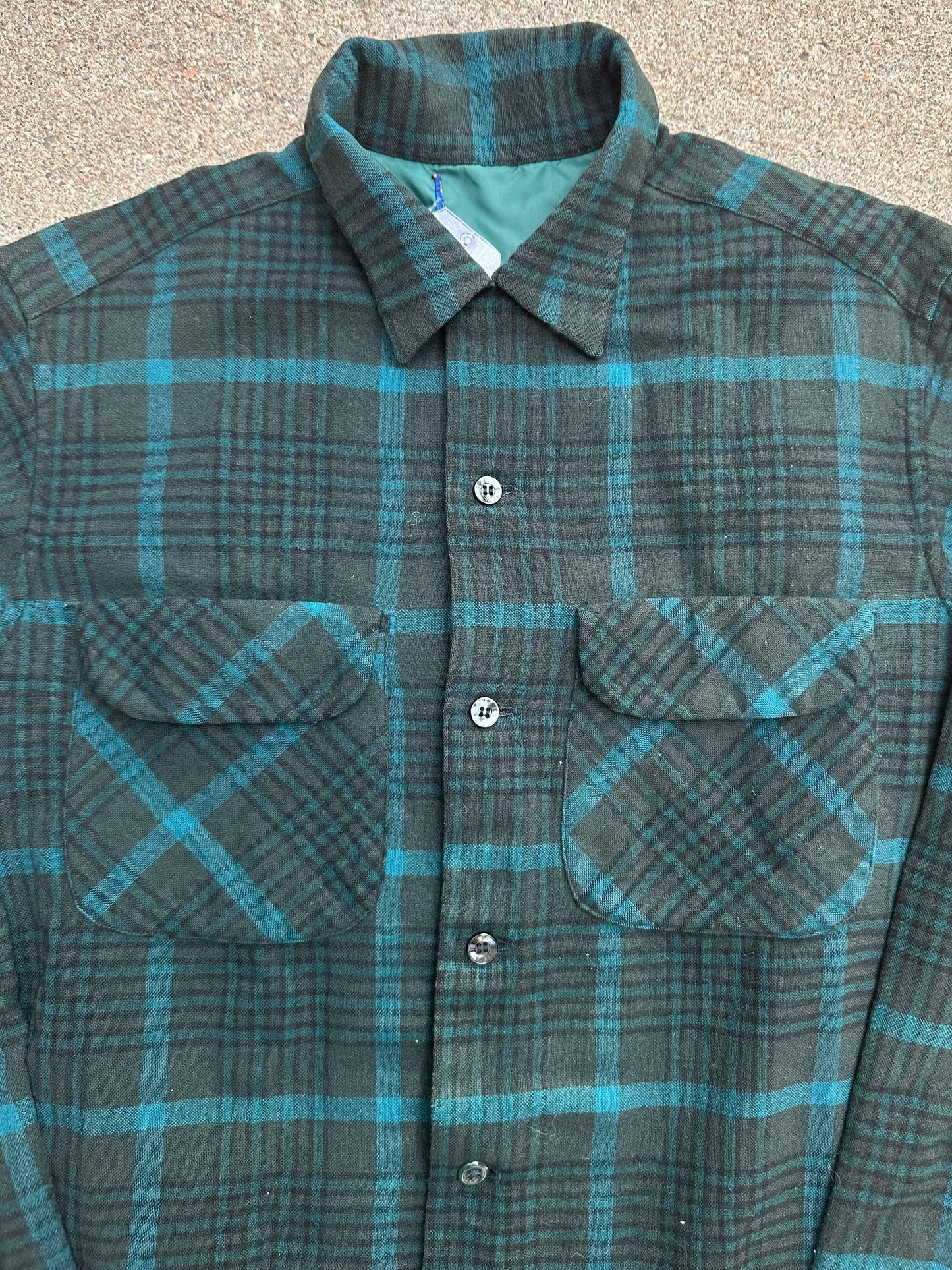 60’s Pendleton Wool Tartan Plaid Elbow Patch Board Shirt (Unisex S)