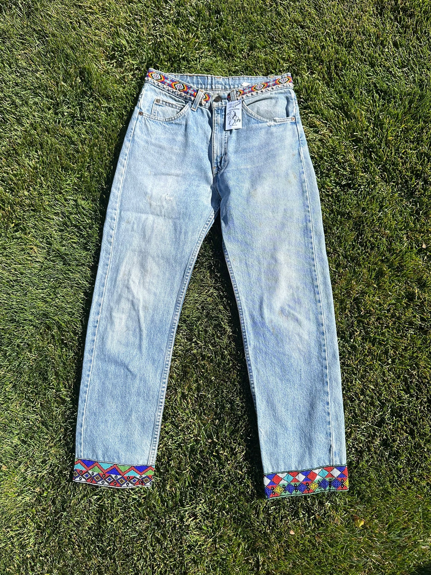 Custom Beaded 80’s Levi’s 505 Orange Tab Jeans (Modern 6)
