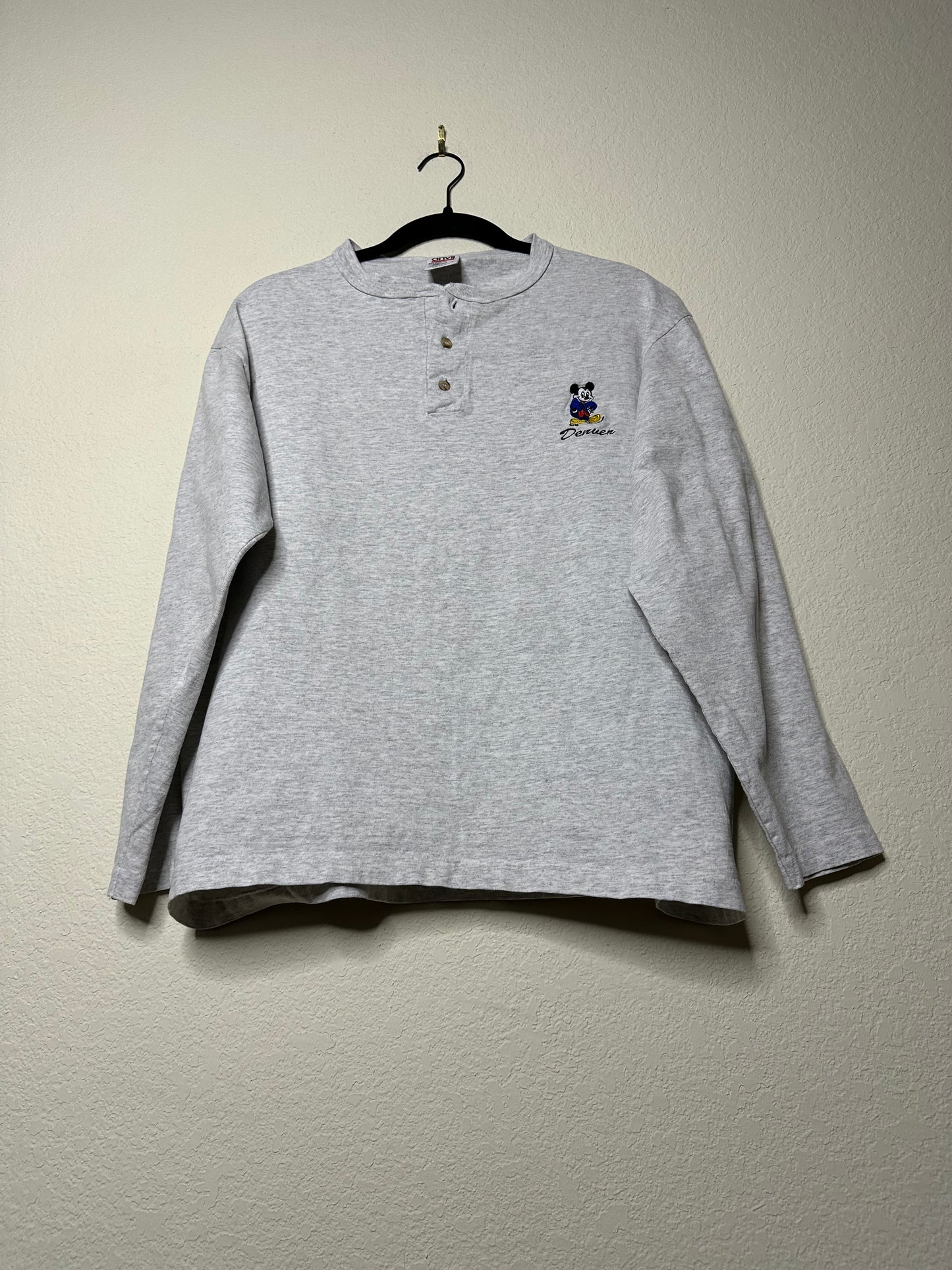 80’s Denver Embroidered Mickey Mouse Single Stitch Henley Tee (Unisex L)