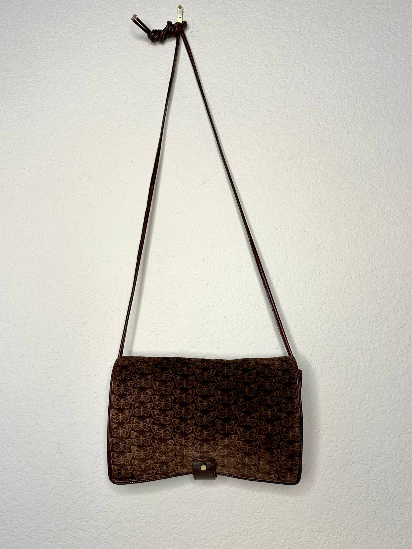 70’s Bottega Veneta Suede Butterfly Motif Crossbody Bag