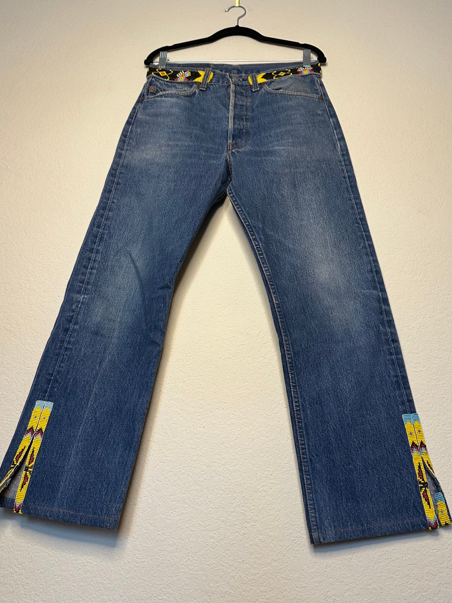MCA Vintage Revival: Reworked 90’s Levi’s 501xx Beaded Jeans by BUZZ ‘18 USA (30/31x28 / Modern 6/8)
