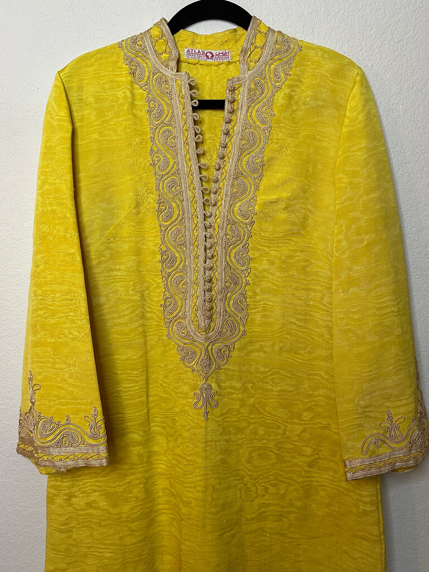 60’s Atlas Moirè Silk Moroccan Kaftan w/ Passementerie (cord work) Trim (S/M/L)