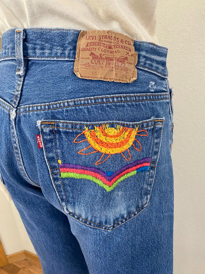 MCA REVIVAL: 80’s Levi’s 501 Hand Embroidered Jeans (32x29 / Modern 10)