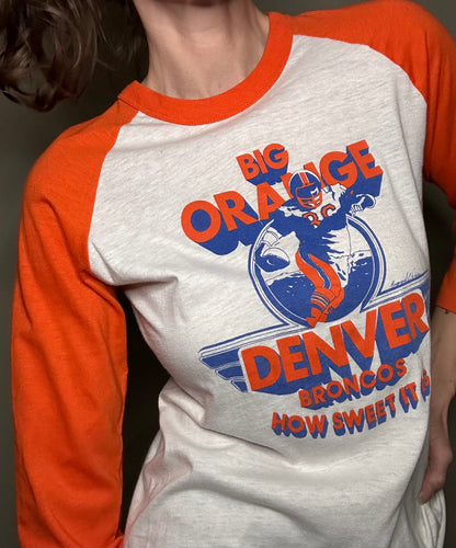 VERY RARE 70’s Raglan “Big Orange” Denver Broncos “How Sweet It Is” Tee (Unisex S)