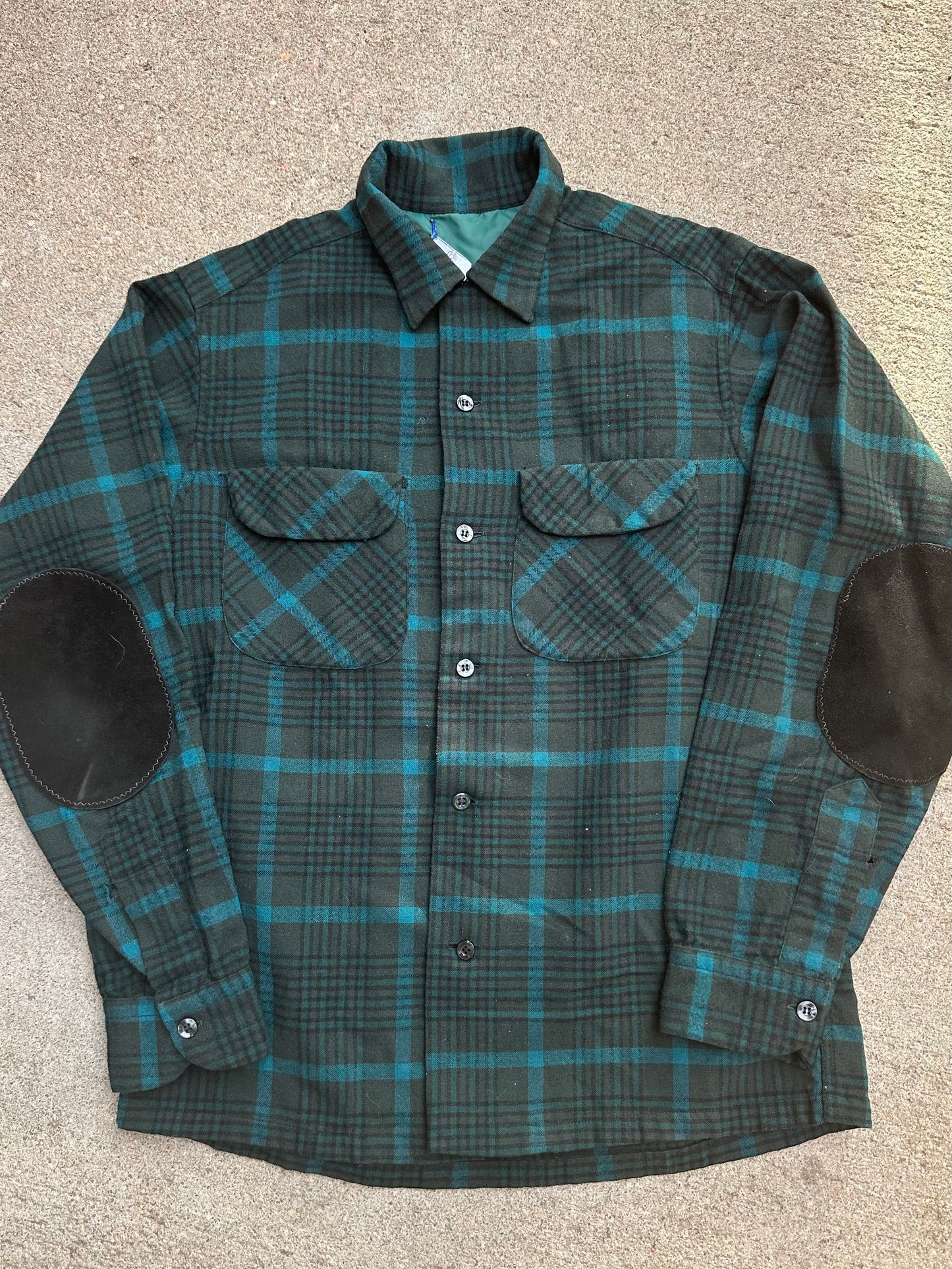 60’s Pendleton Wool Tartan Plaid Elbow Patch Board Shirt (Unisex S)