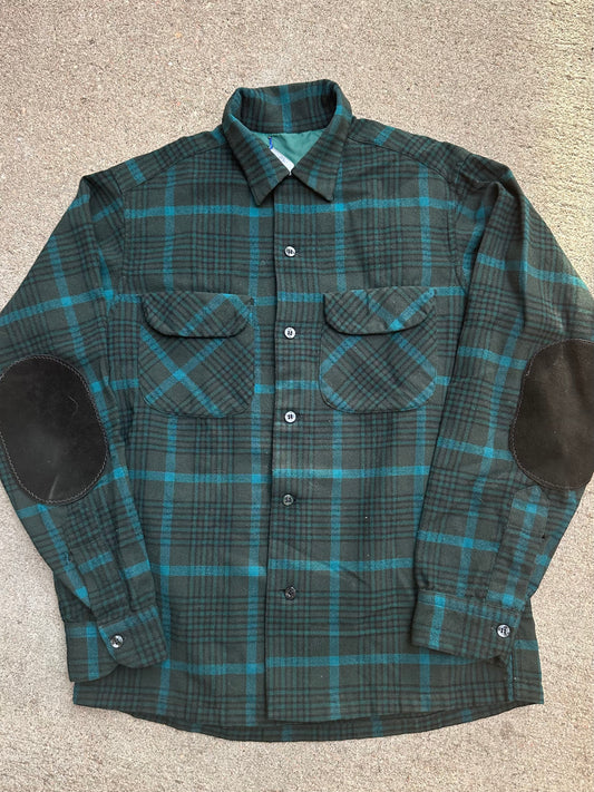 60’s Pendleton Wool Tartan Plaid Elbow Patch Board Shirt (Unisex S)