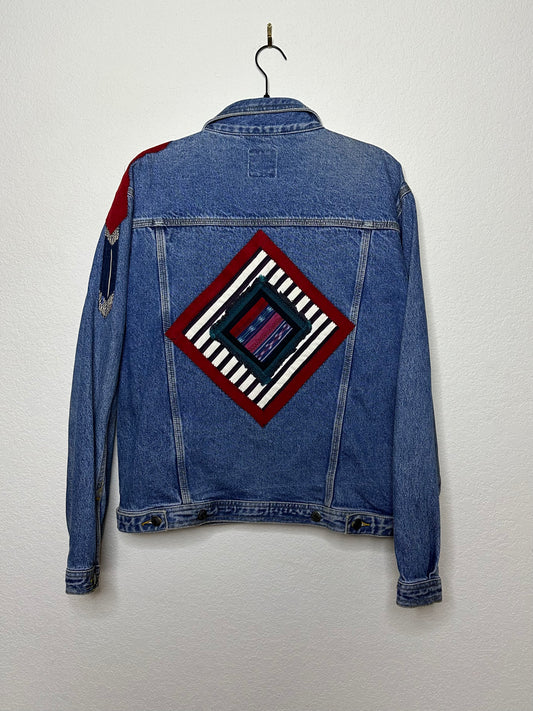 Vintage Sun Belt Patchwork Denim Trucker Jacket (Unisex L)