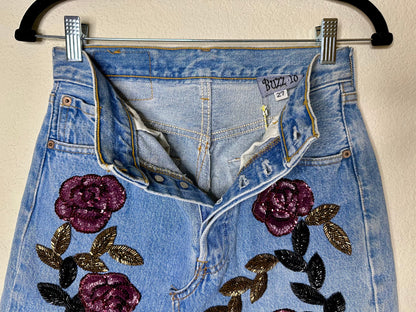 90’s Levi’s 501 Redone Sequin Denim Mini Skirt (Modern XS/S) Handmade