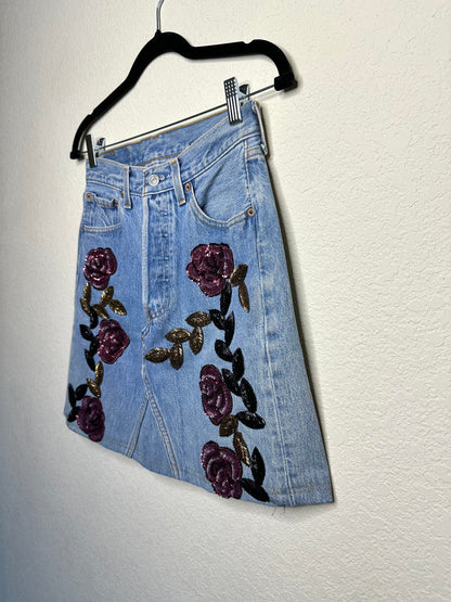 90’s Levi’s 501 Redone Sequin Denim Mini Skirt (Modern XS/S) Handmade