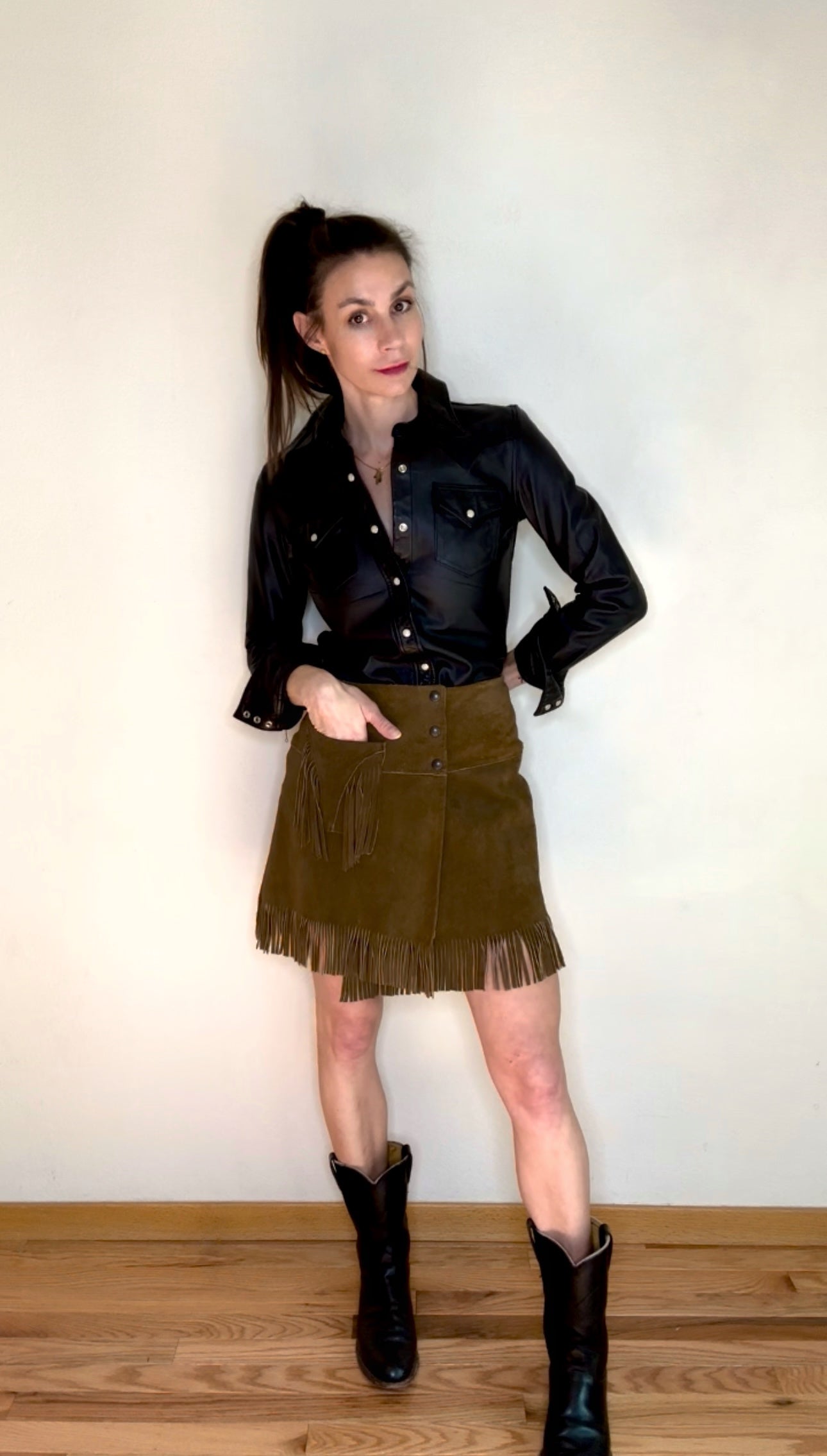 60’s Pioneer Wear Suede Fringe Western Wrap Skirt (M/L)