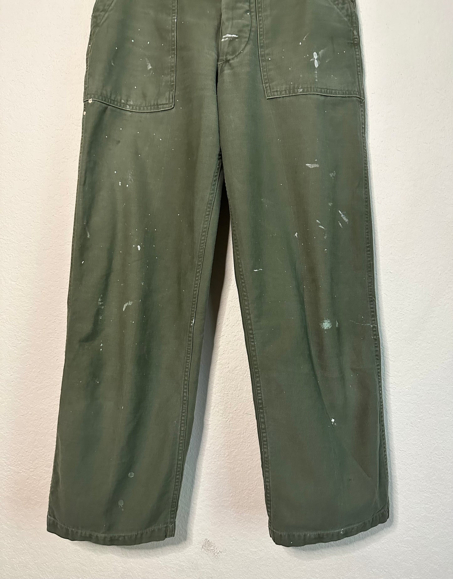 60’s Military OG-107 Cotton Sateen Field Pants w/ Paint Splatter (27x29)