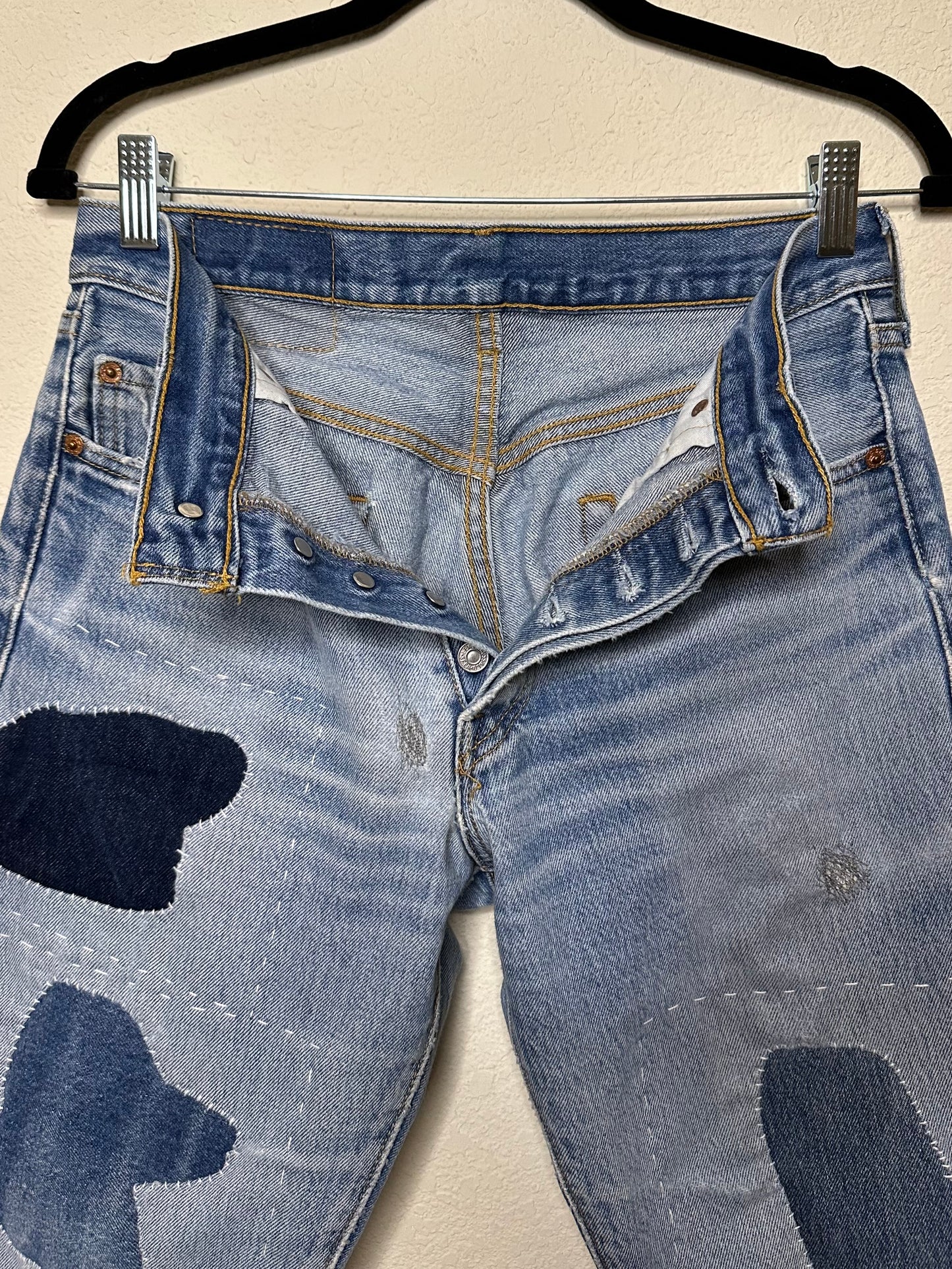 MCA Vintage Revival: Custom 90’s Levi’s 501XX Boro Patchwork Jeans (Modern 4/6)