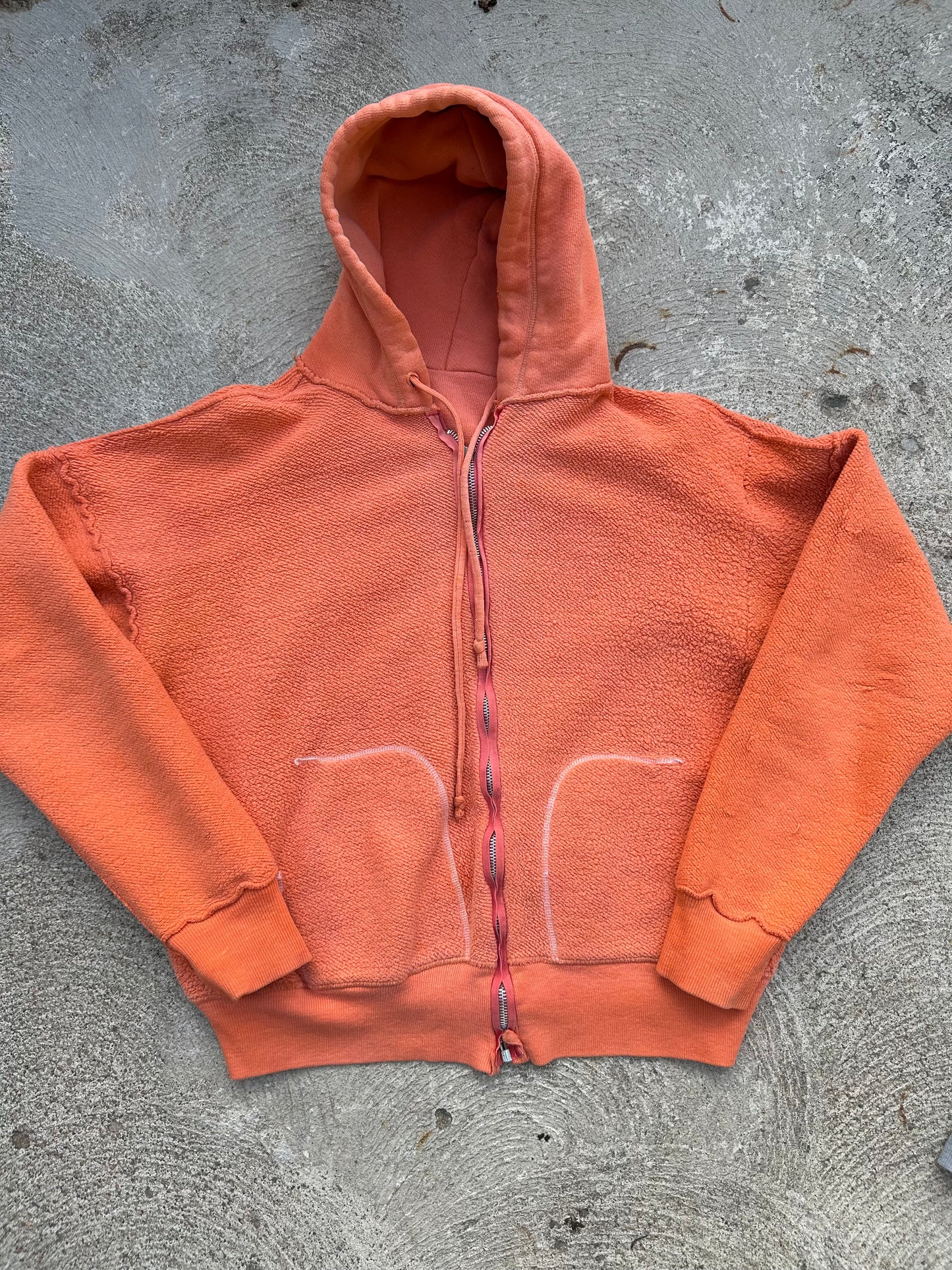 50’s Springfoot Zip-Up 100% Cotton Split Pocket Double Hood Sweatshirt (Unisex M)