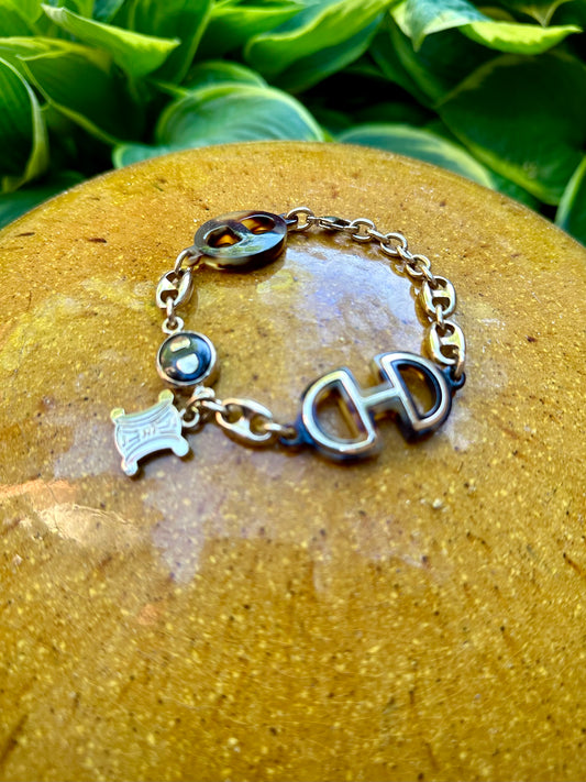 90’s Celine Mariner Link Bracelet w/ Logo Charm