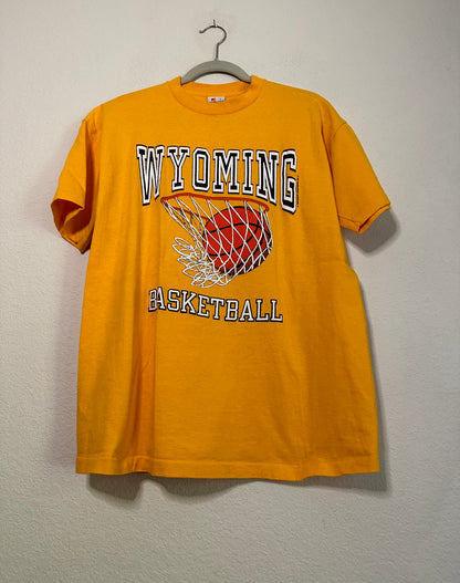 80’s Wyoming Basketball Flocked Puffy Graphic Tee (Unisex L)