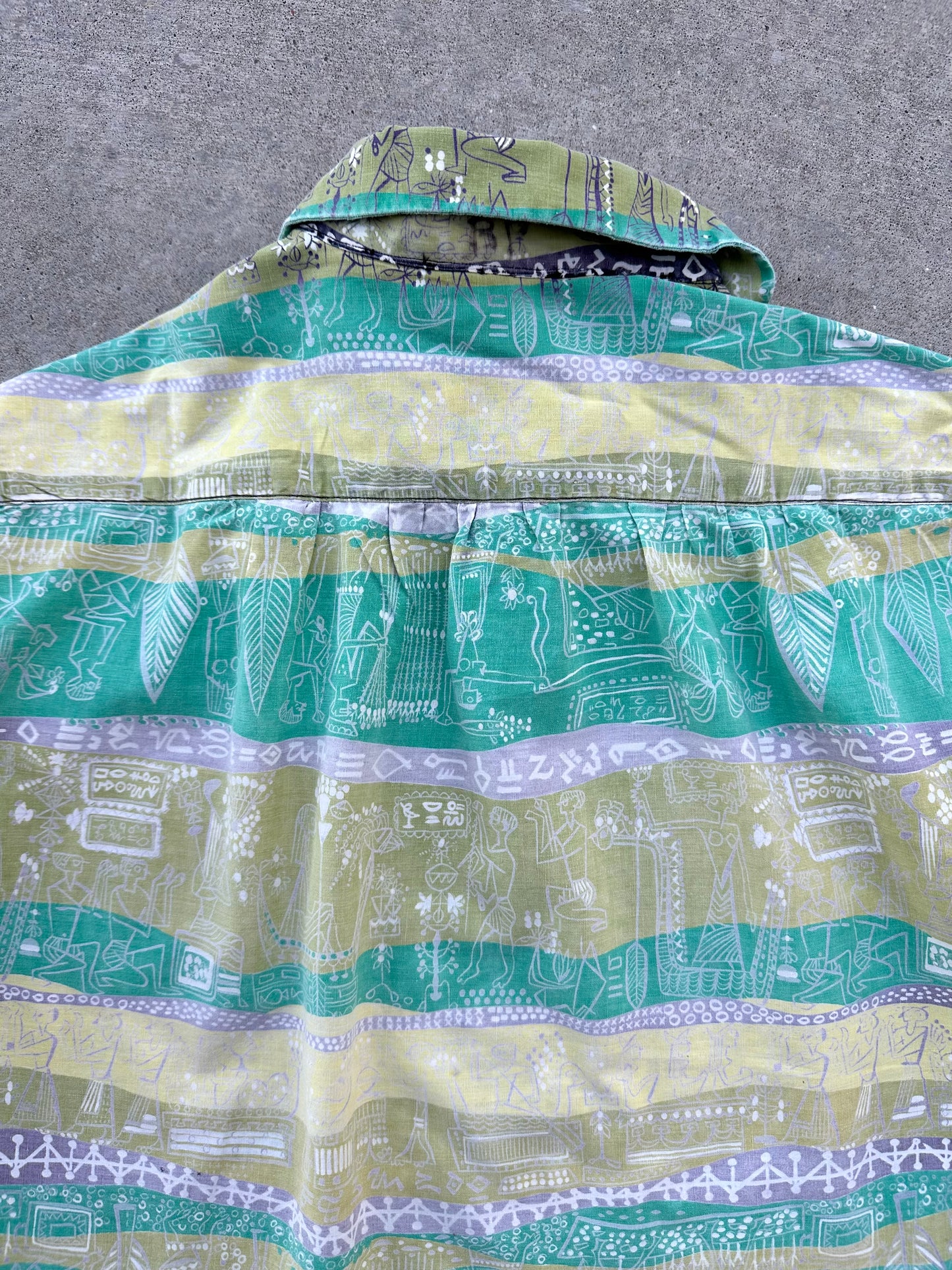 50’s Handmade Aztec Novelty Printed Cotton Casual Shirt (Unisex S/M)