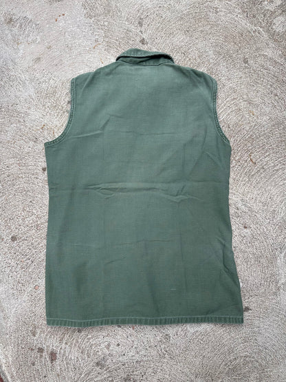 60’s US Army Military OG-107 Cotton Sateen Cutoff Sleeveless Utility Shirt Type 3 (Unisex M)