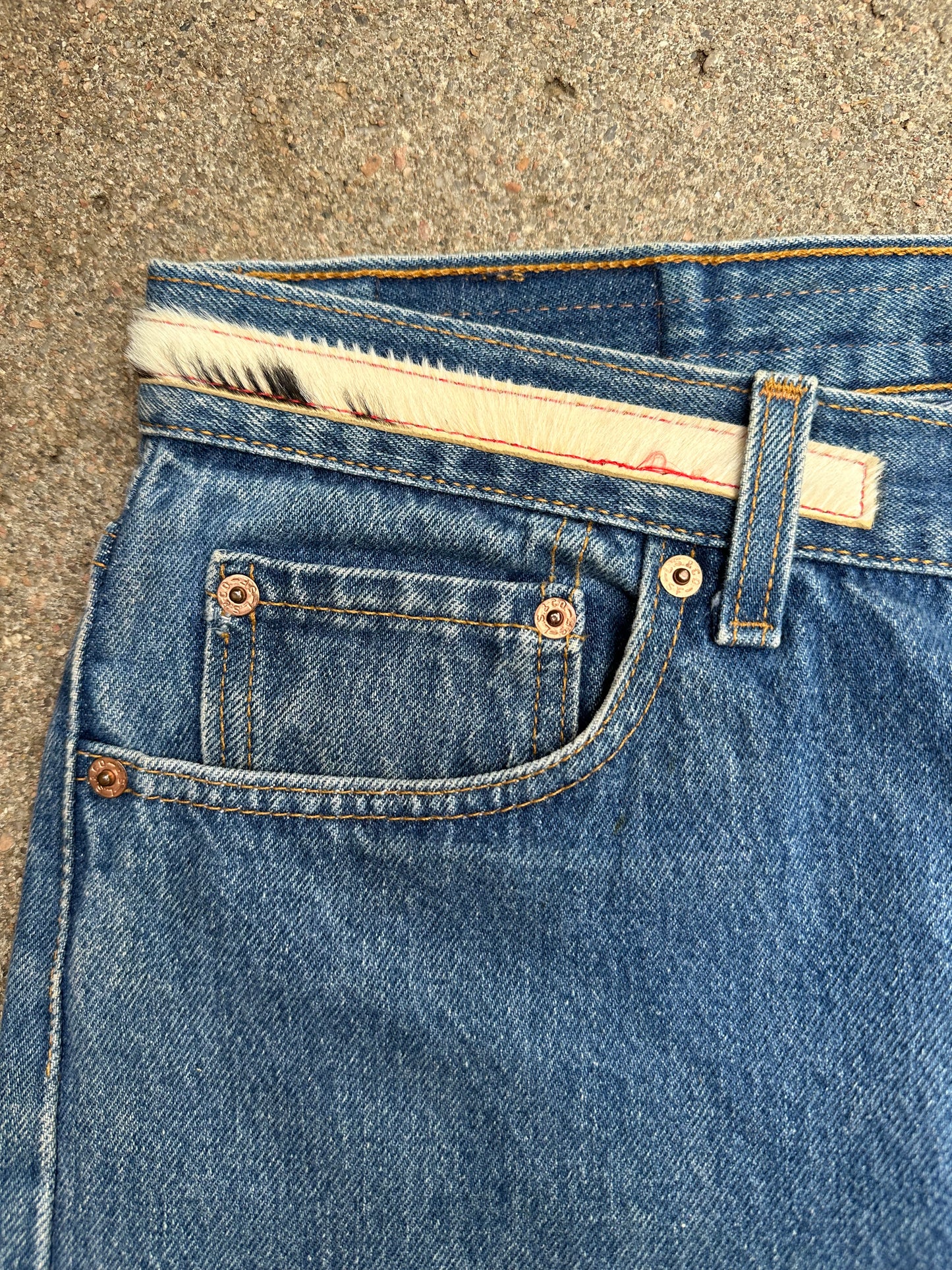 90’s Custom Cowhide Beaded Levi’s 501 Jeans (Modern 29/30)