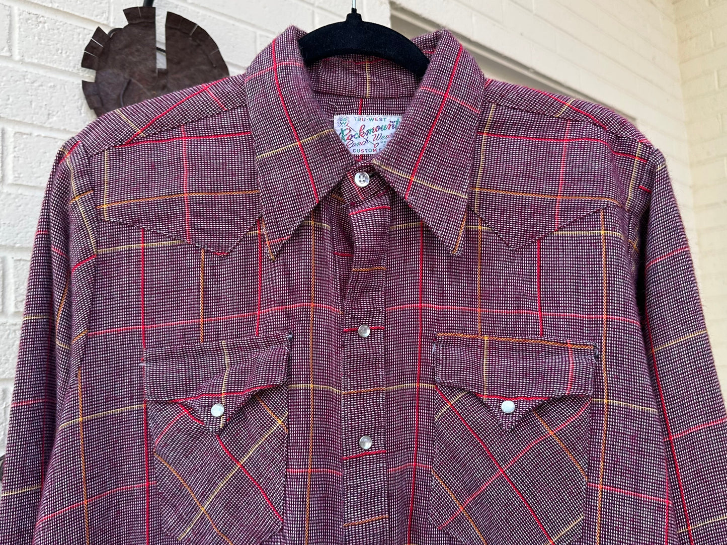 60’s Rockmount Ranchwear Woven Cotten Plaid Pearl Snap Shirt (Unisex L)