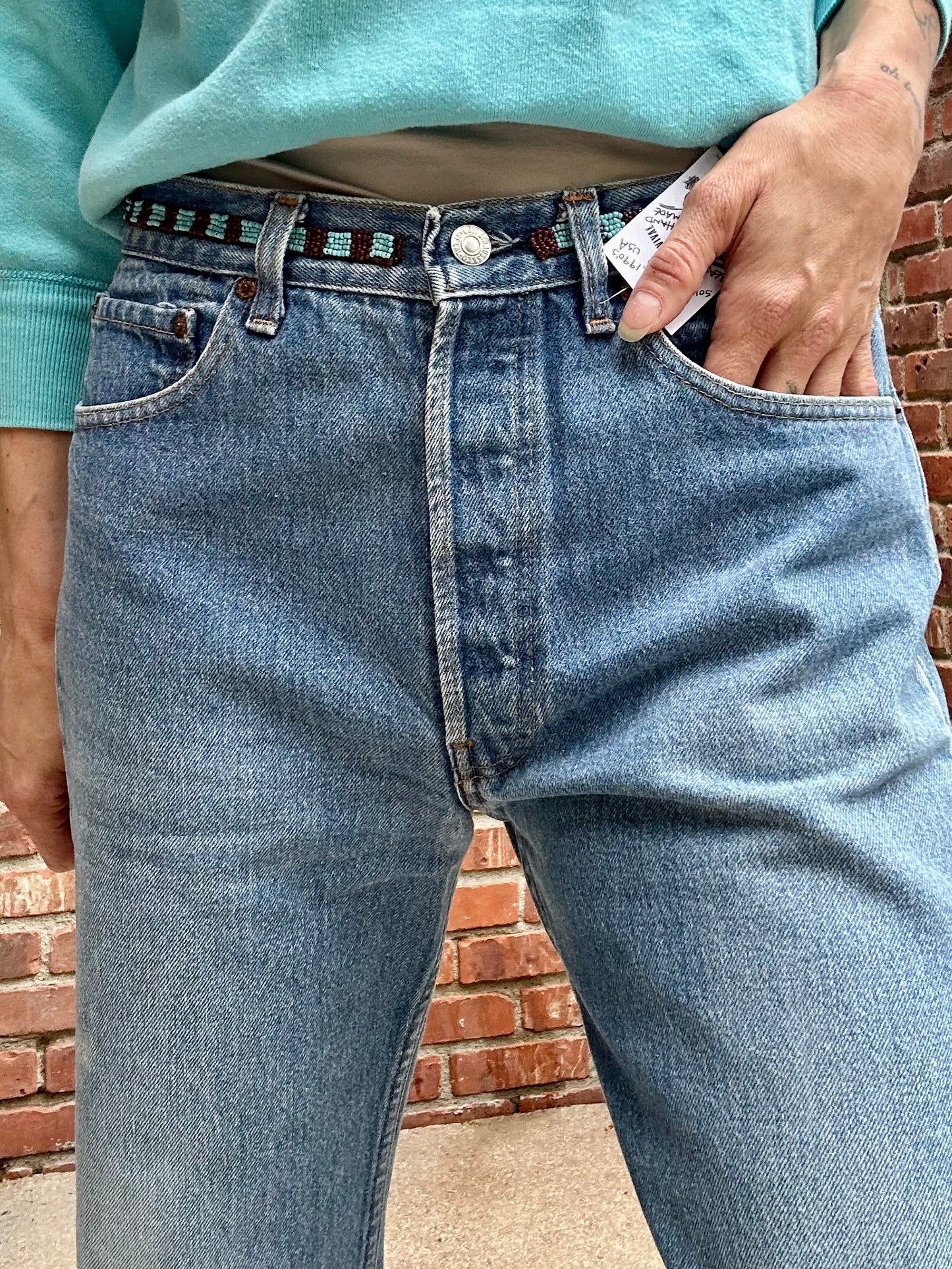 90’s Custom Beaded Waist Levi’s 501 Raw Crop / Capri Jeans (Modern 29/30)