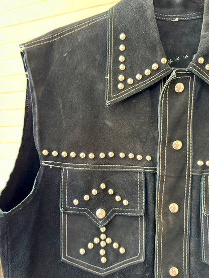 60’s Roncelli Style Studded Cowhide Suede Western Cutoff Overshirt (Men’s L)