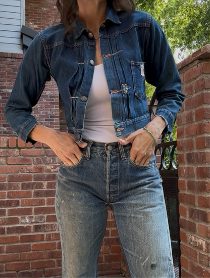 Rare 40’s Selvedge Buckle Back Pleated Type 1 Denim Jacket (Women’s XS)