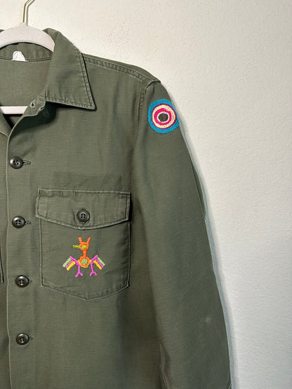 MCA VINTAGE REVIVAL: 70s OG-107 Hand-Embroidered Cotton Sateen Military Field Shirt