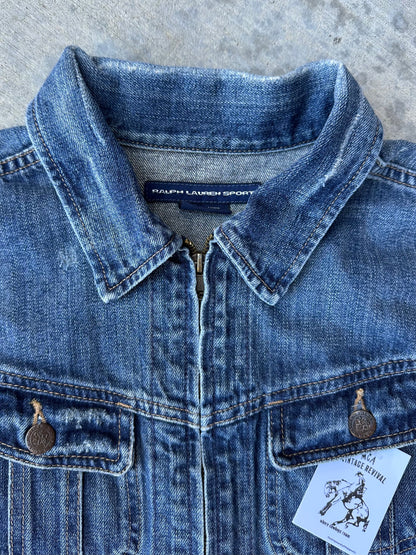 90’s Polo Ralph Lauren Shorthorn Distressed Denim Crop Trucker Jacket (Women’s S)