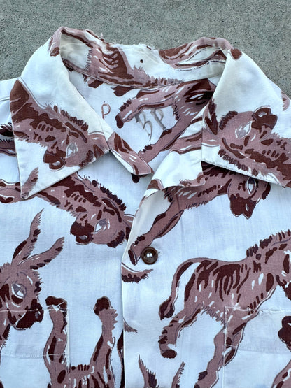 50’s Handmade Donkey Printed Cotton Casual Shirt (Unisex M)