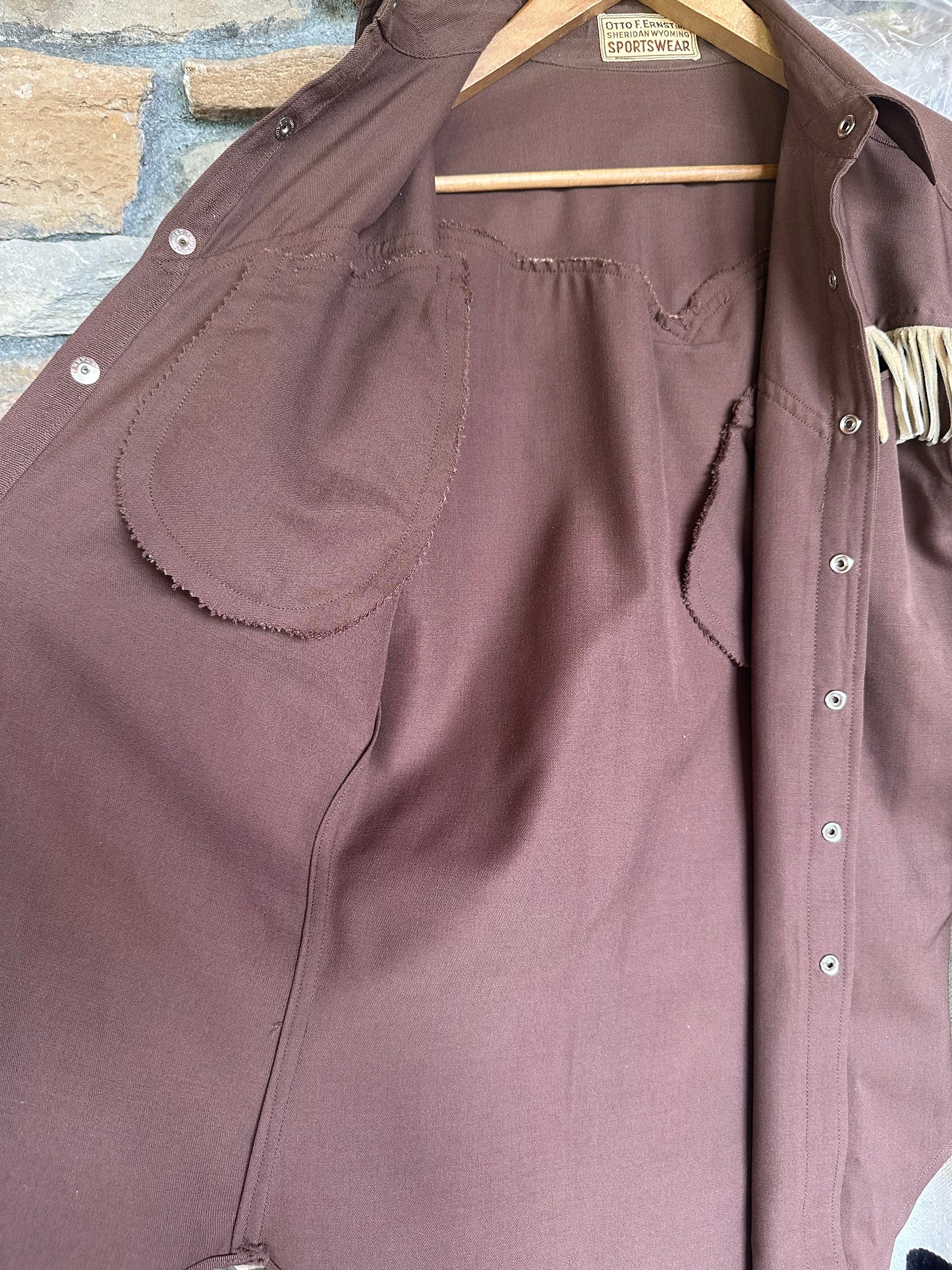 40’s Western Gabardine Fringe Pearl Snap Shirt (Unisex XS/S)