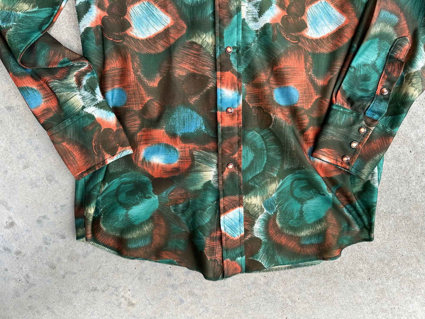 70’s Panhandle Slim Abstract Print Western Disco Pearl Snap Shirt (M)