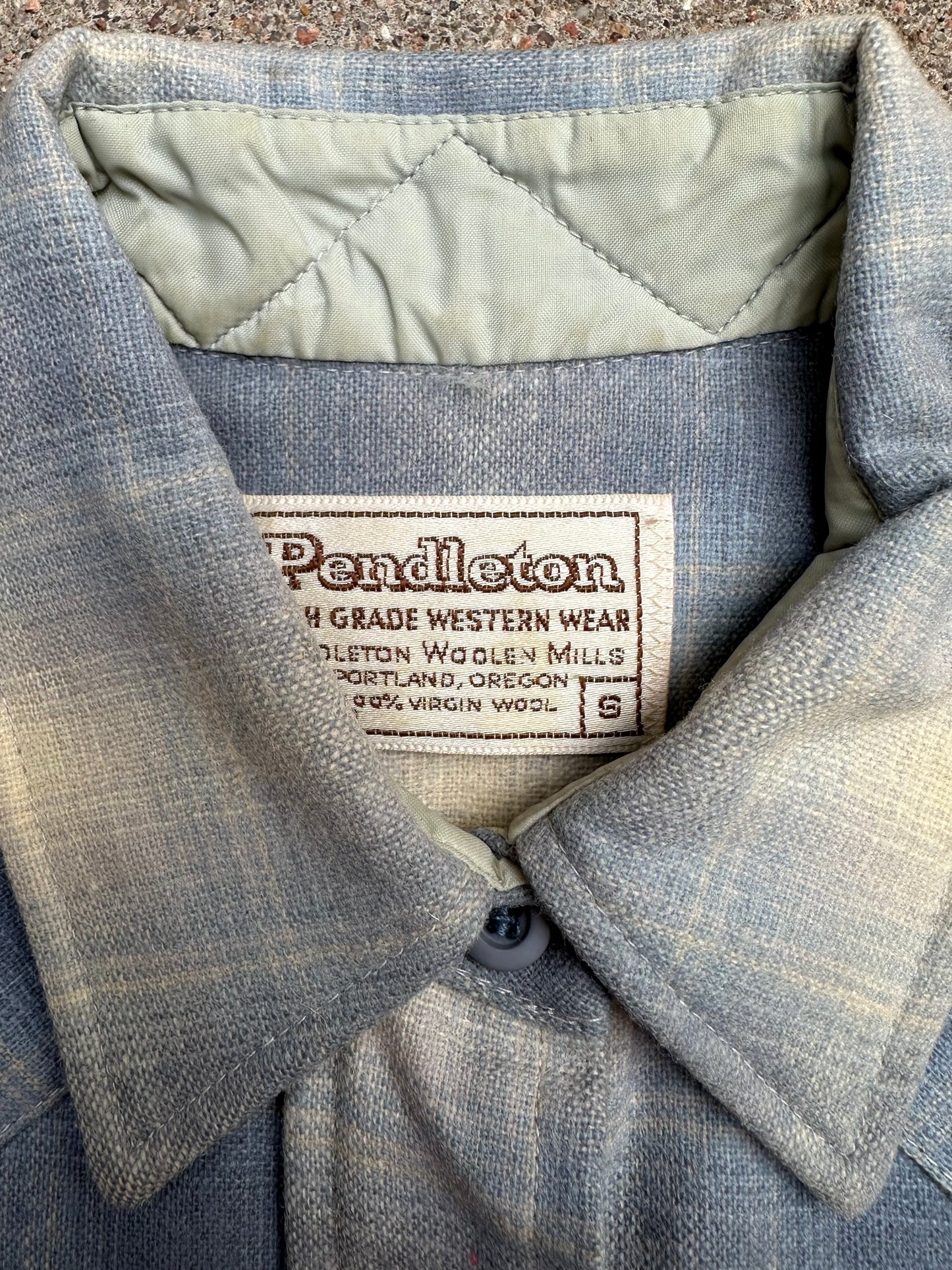 70’s Pendleton Western Wool Baby Blue Shadow Plaid Pearl Snap Shirt (Women’s XS/S)