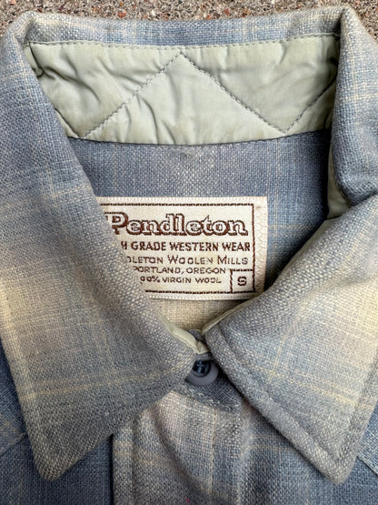 70’s Pendleton Western Wool Baby Blue Shadow Plaid Pearl Snap Shirt (Women’s XS/S)