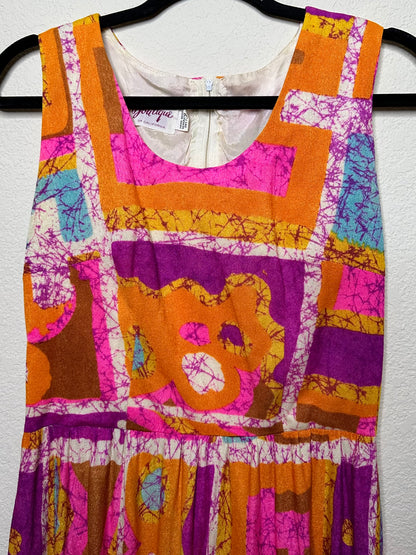 70s Boutique of California Colorful Abstract Print Summer Maxi Dress (M/L)