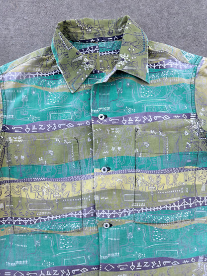 50’s Handmade Aztec Novelty Printed Cotton Casual Shirt (Unisex S/M)