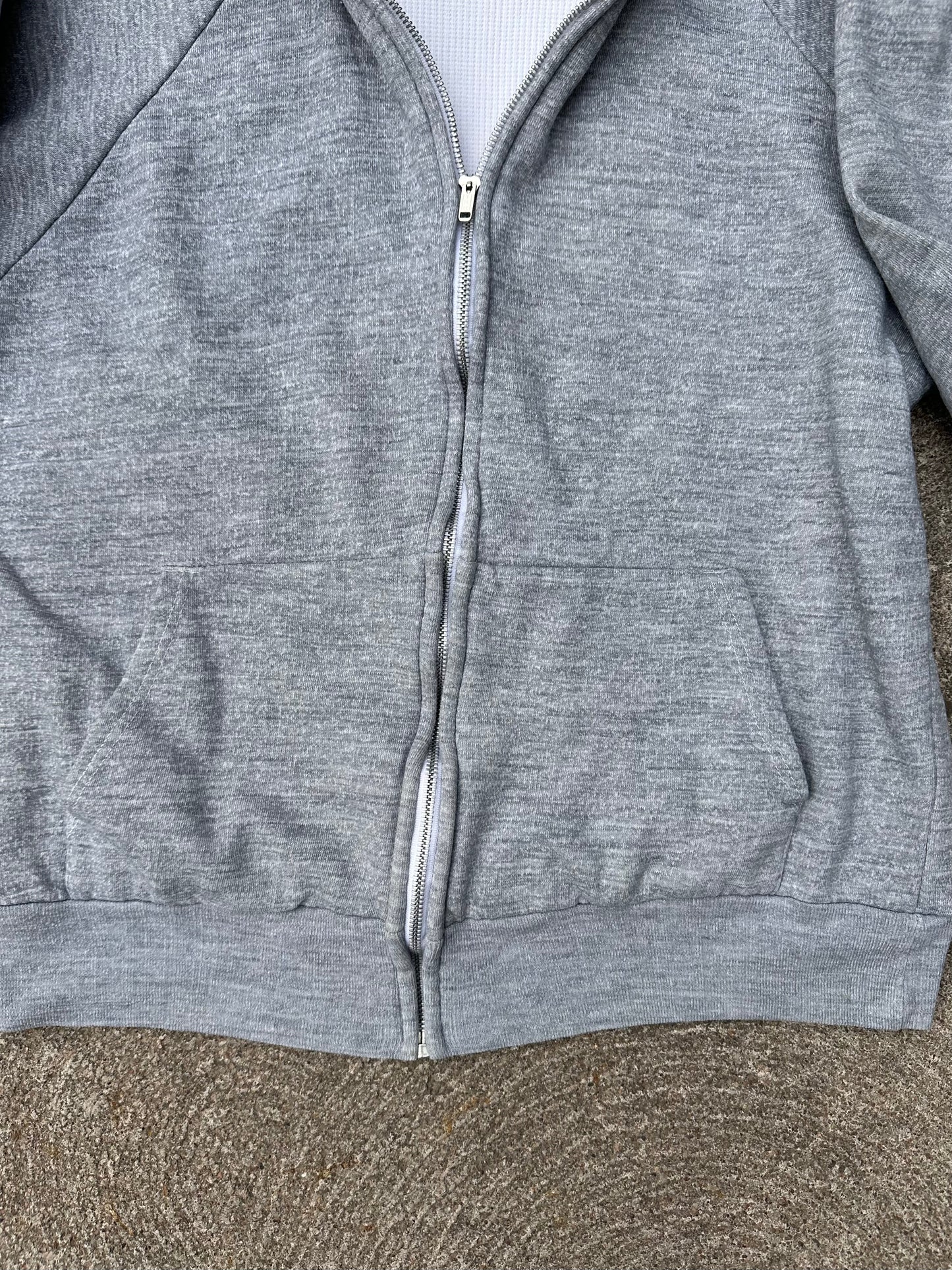 70s Double Face Thermal Lined Raglan Zip-Up Hoodie (Unisex M)