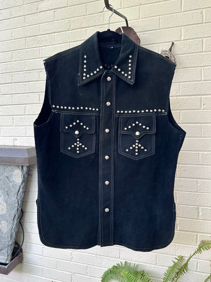 60’s Roncelli Style Studded Cowhide Suede Western Cutoff Overshirt (Men’s L)