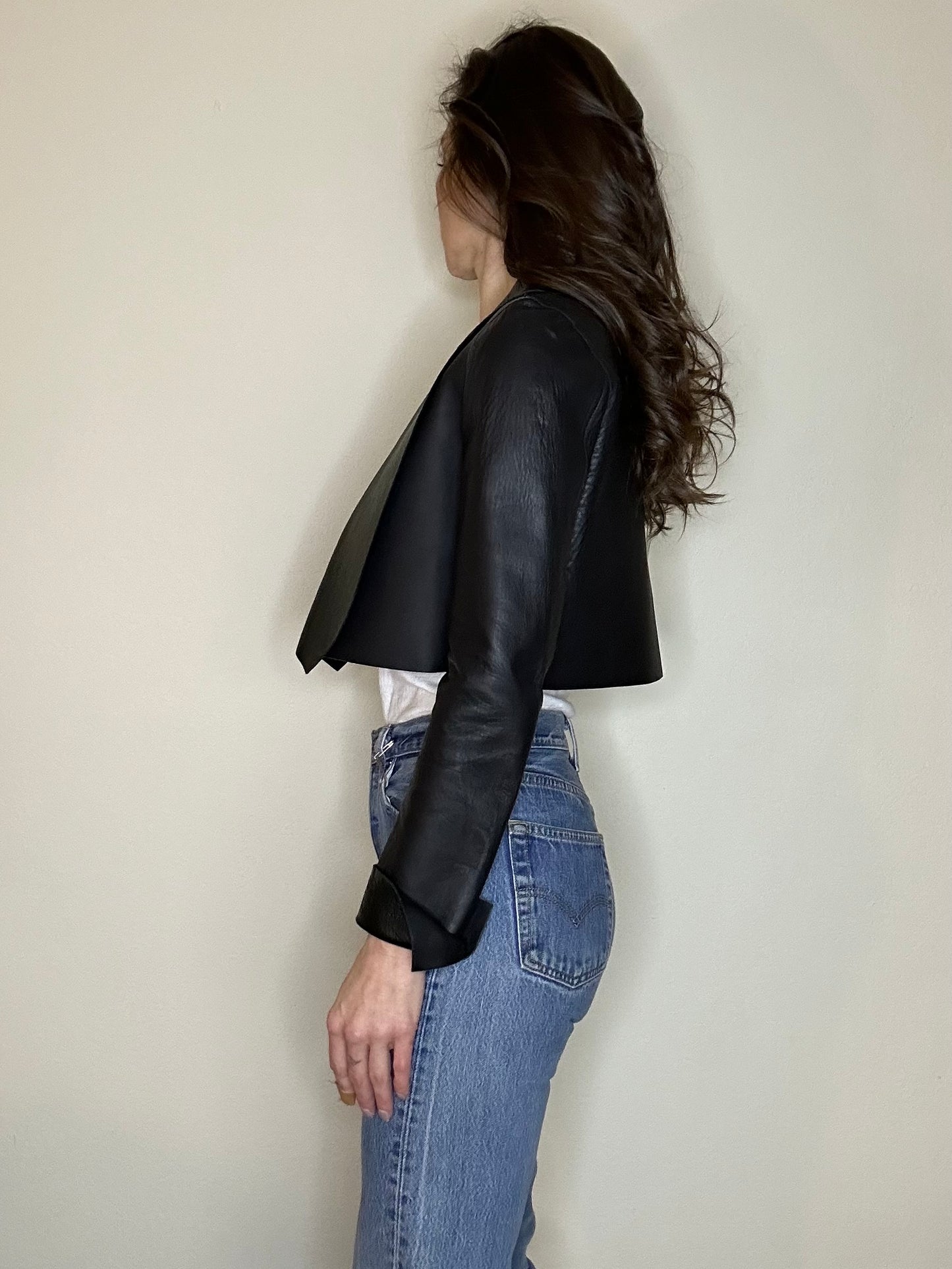 90’s Vintage Fendi Leather Bolero Cropped Open Jacket (Women’s S)