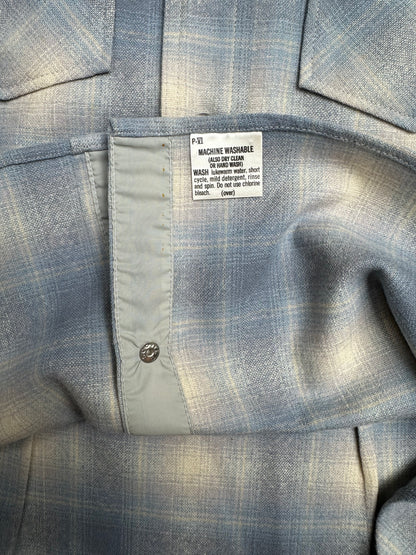 70’s Pendleton Western Wool Baby Blue Shadow Plaid Pearl Snap Shirt (Women’s XS/S)