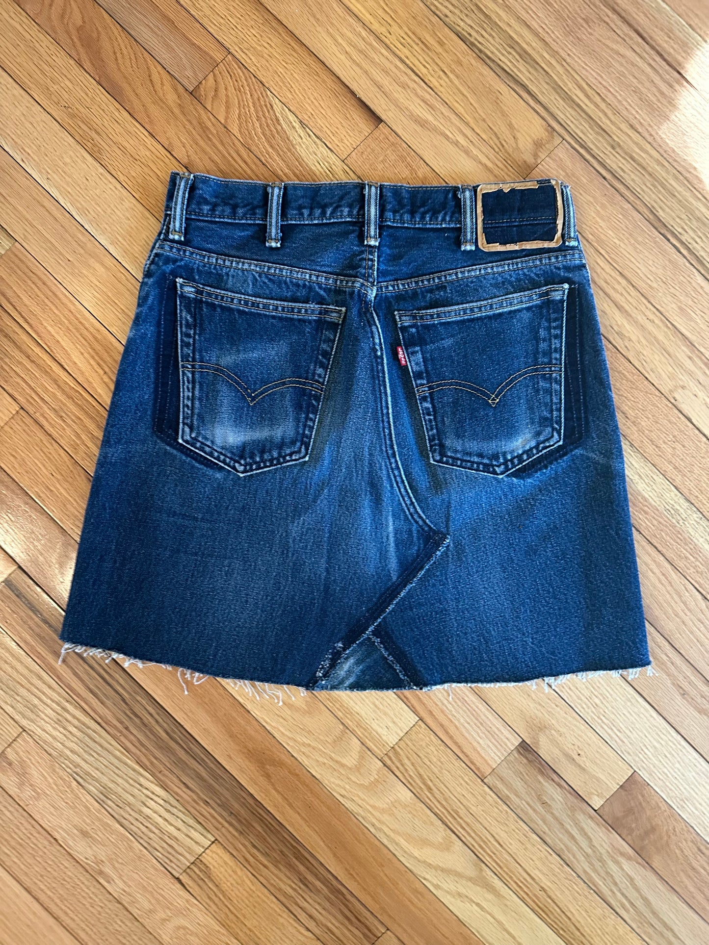 MCA 1/1: 90’s Deconstructed Levi’s 505 Embroidered Hearts Denim Skirt (Modern 29)