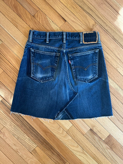 MCA 1/1: 90’s Deconstructed Levi’s 505 Embroidered Hearts Denim Skirt (Modern 29)