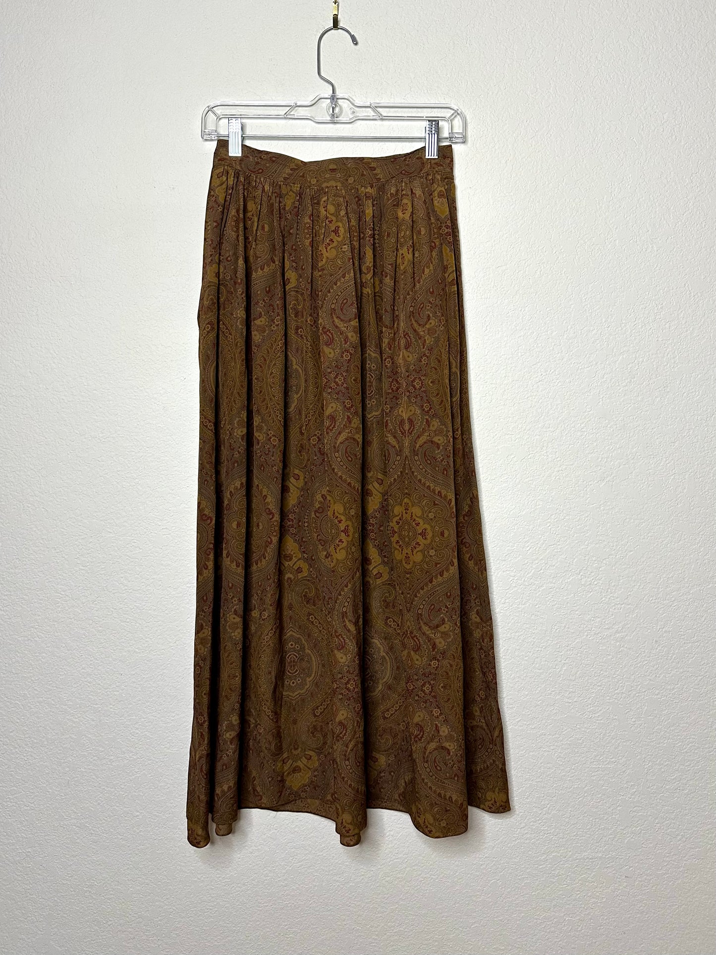 80’s Calvin Klein Silk Pleated Western Paisley Maxi Skirt (S)